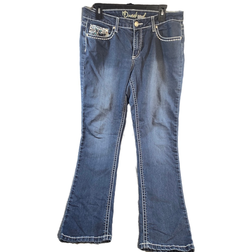 Rhinestone Cowgirl Blue Denim Jeans ND‎ Weekend Sz 10 Slim Boot Cut Mid rise